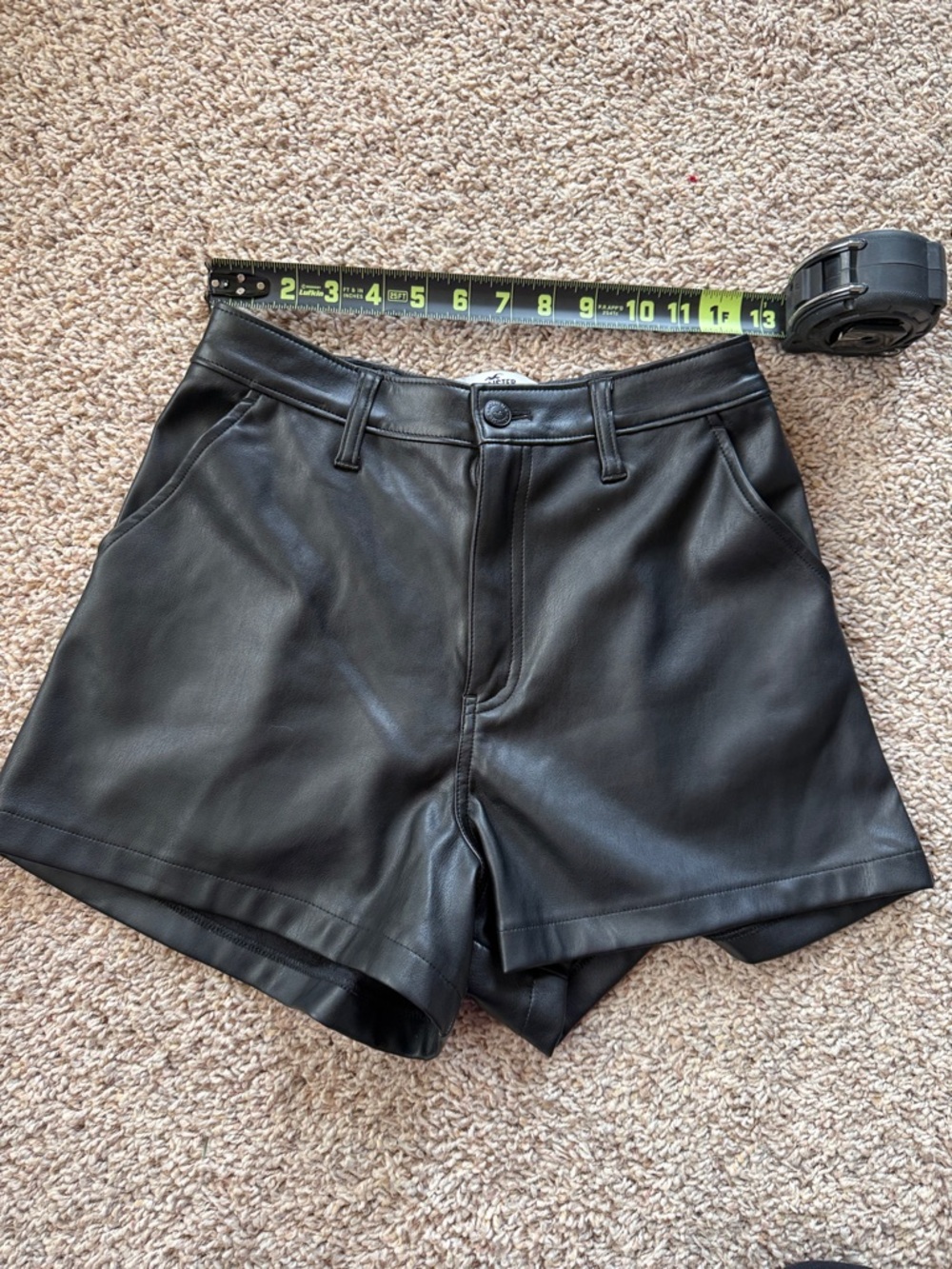 Hollister High-Rise Faux Leather Shorts Black Vegan Leather Size Small S EUC